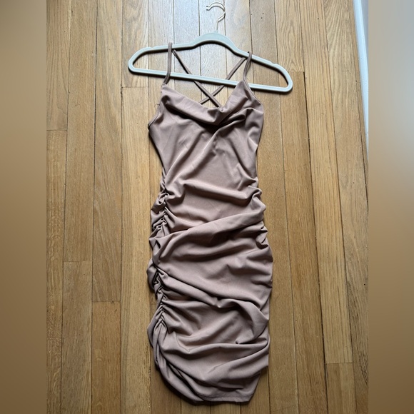 SHEIN Dresses & Skirts - Elegant Tan Ruched Dress